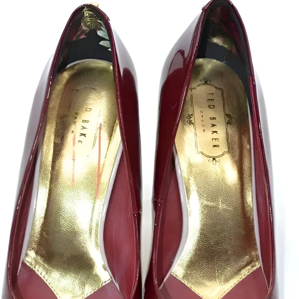 Ted Baker Cranberry Red Patent Leather Gold Dress Christmas Heels Pumps 40 9.5 - Picture 7 of 16